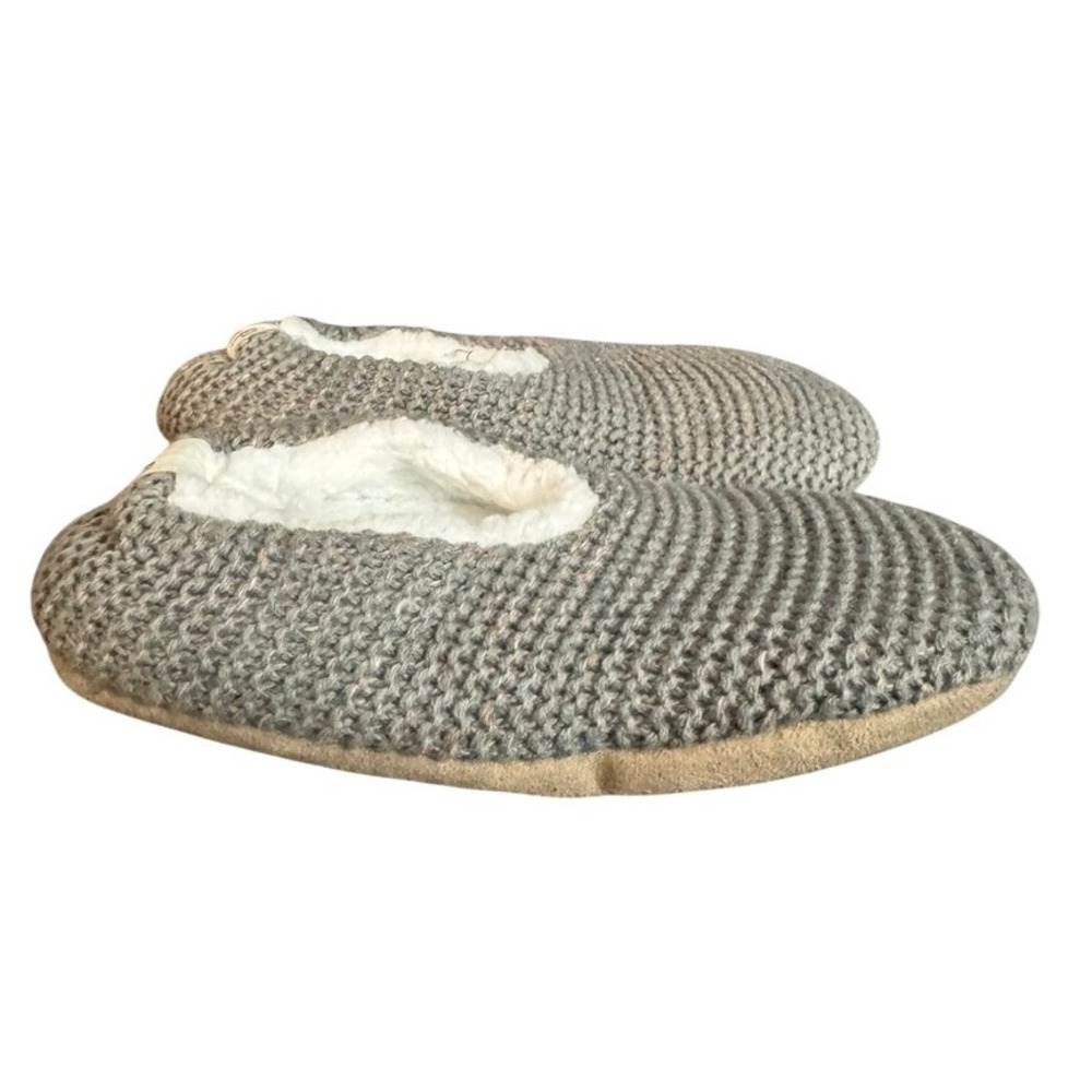 Gap Grey Chunky Knit Sherpa Lined Slipper Socks Suede Sole Lounge Shoes